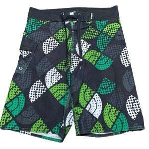 The North Face Men’s Black Green 30 Dotted Logo Board Shorts in EUC